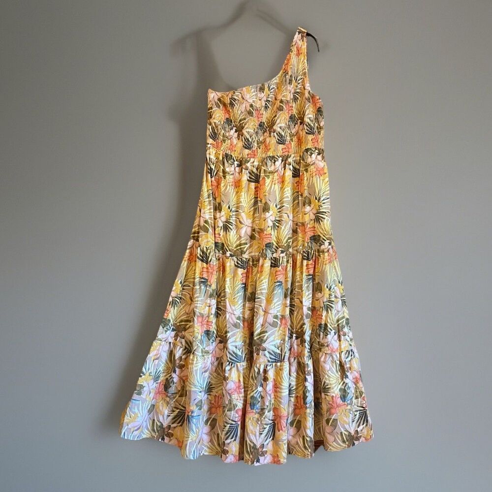 Time and Tru Tiered One Shoulder Smocked Dress Size XXL (20) Tropical Floral - Picture 2 of 12